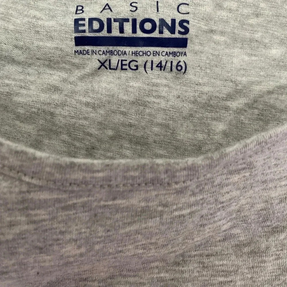 Basic Editions Girls Sequin Grey Pink Tee 14 /16 Size XL ruffled shoulder sleeve - Picture 9 of 9